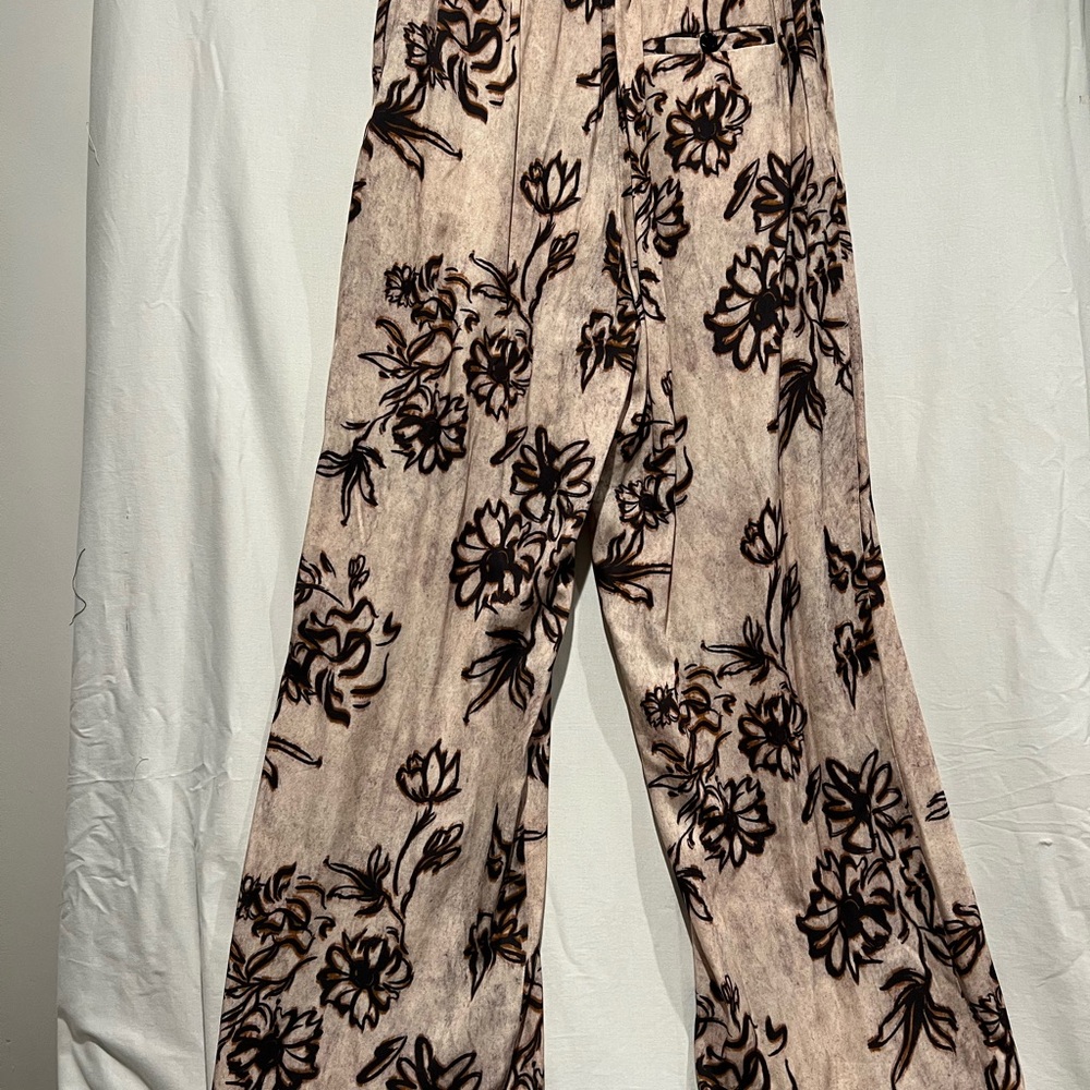 Elegant Viscose Floral Wide-Leg Resort Trousers Drawstring Pockets Pants - Picture 9 of 10